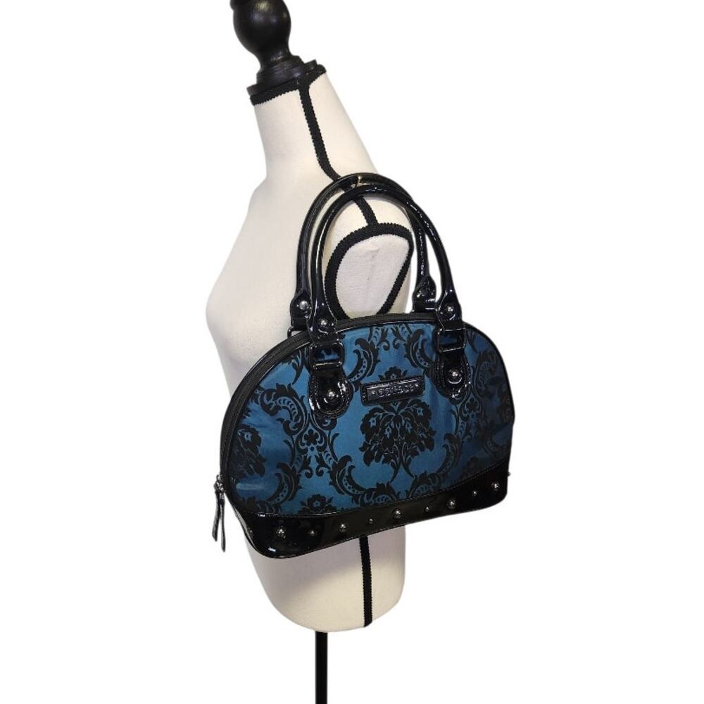 GG Rose Damask Madame Teal Blue Black Patent Leather Gothic Purse - Picture 2 of 8